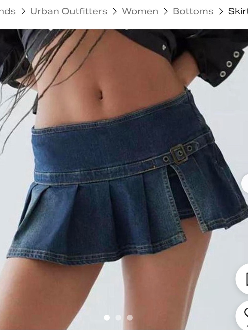Urban Outfitters Dark Blue Denim Pleated Mini Skort with Side Buckle